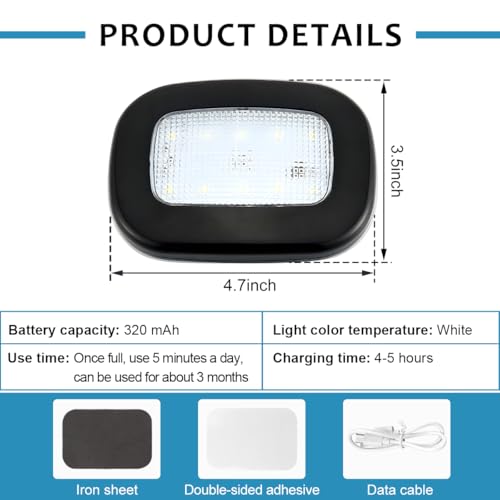 Magnetic Car Dome Light, USB Rechargeable LED Reading Lamp (Black)