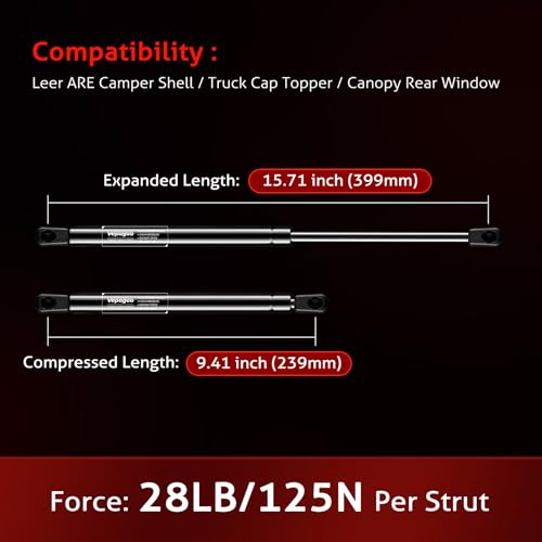 Vepagoo 16" 28Lbs/127N Gas Shock Strut for Leer Camper Shell Topper Rear Window, Truck Cab Canopy Door, Set of 2